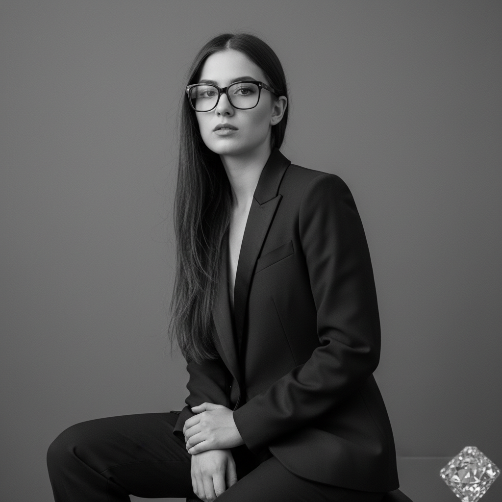 black-and-white portrait of a young woman prompt