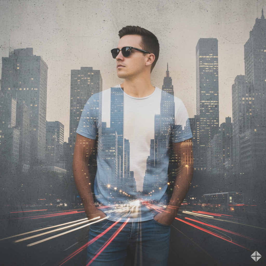 double exposure photograph featuring a man prompt