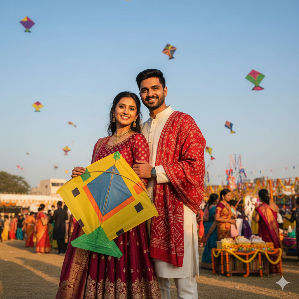 Couple Kite flying Sankranti prompt