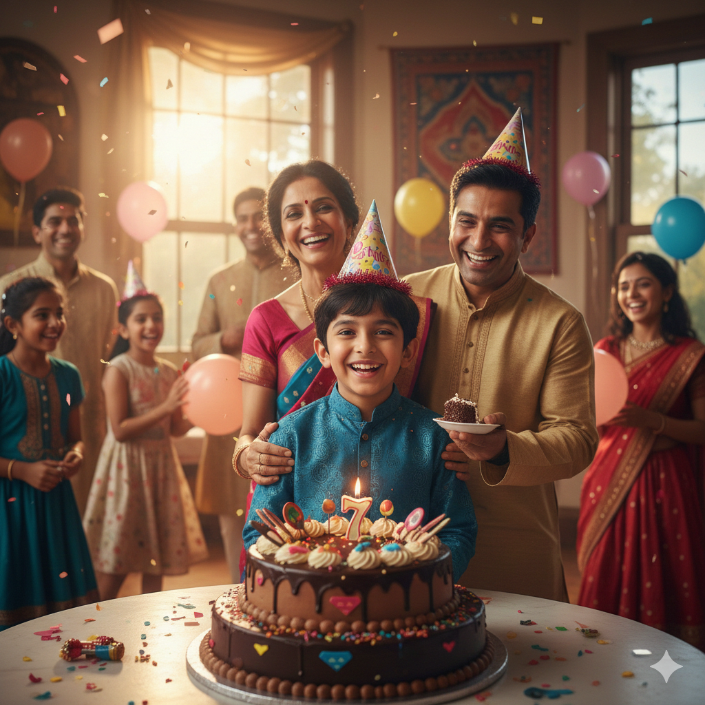 Boy celebrating his birthday prompt