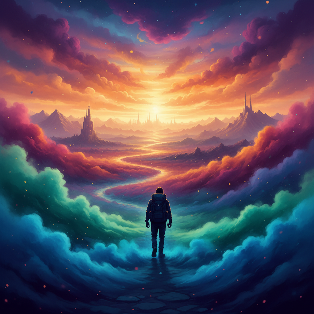 Walker Amidst Colorful Clouds of Powder Prompt