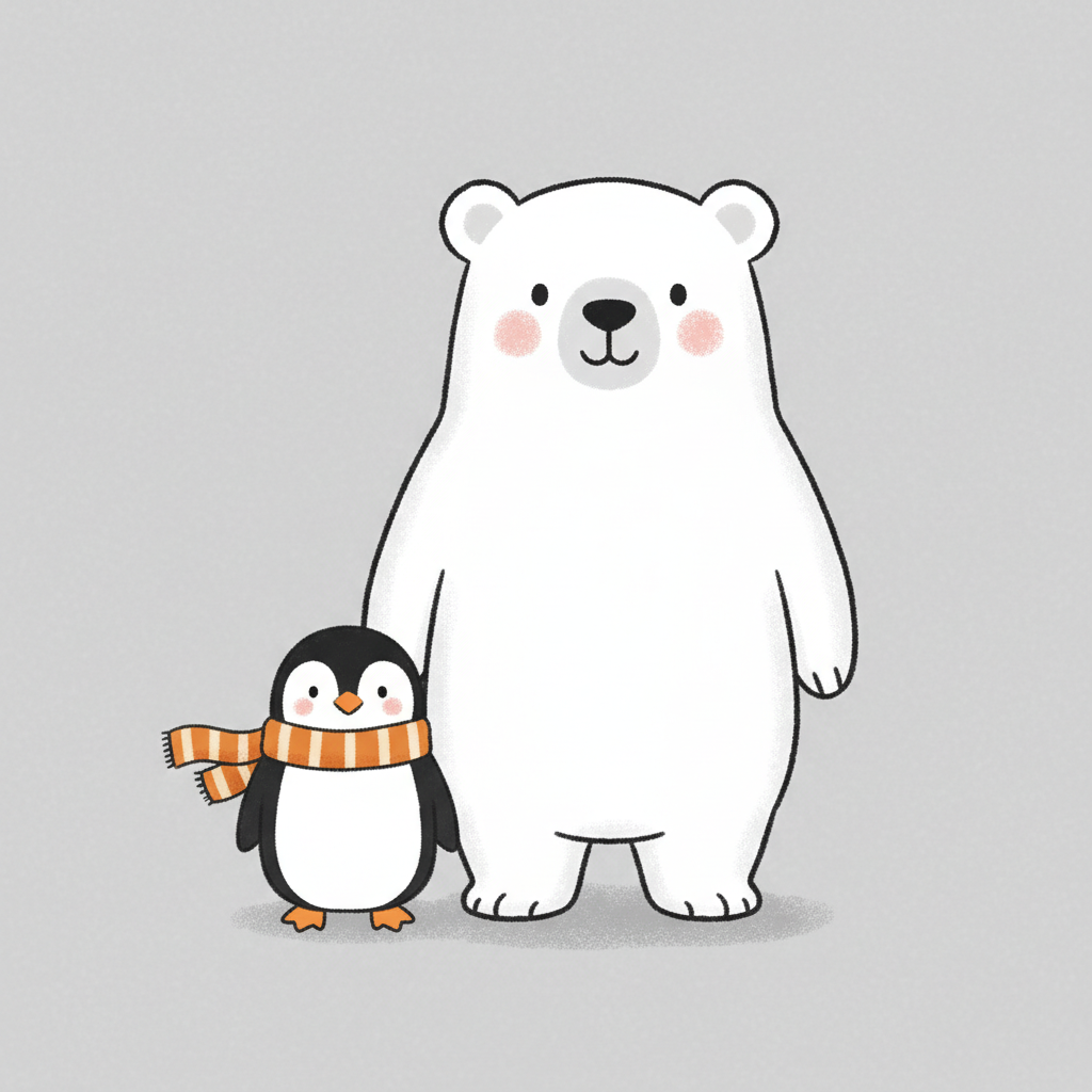 Polar Bear and Penguin Cartoon Illustration Prompt