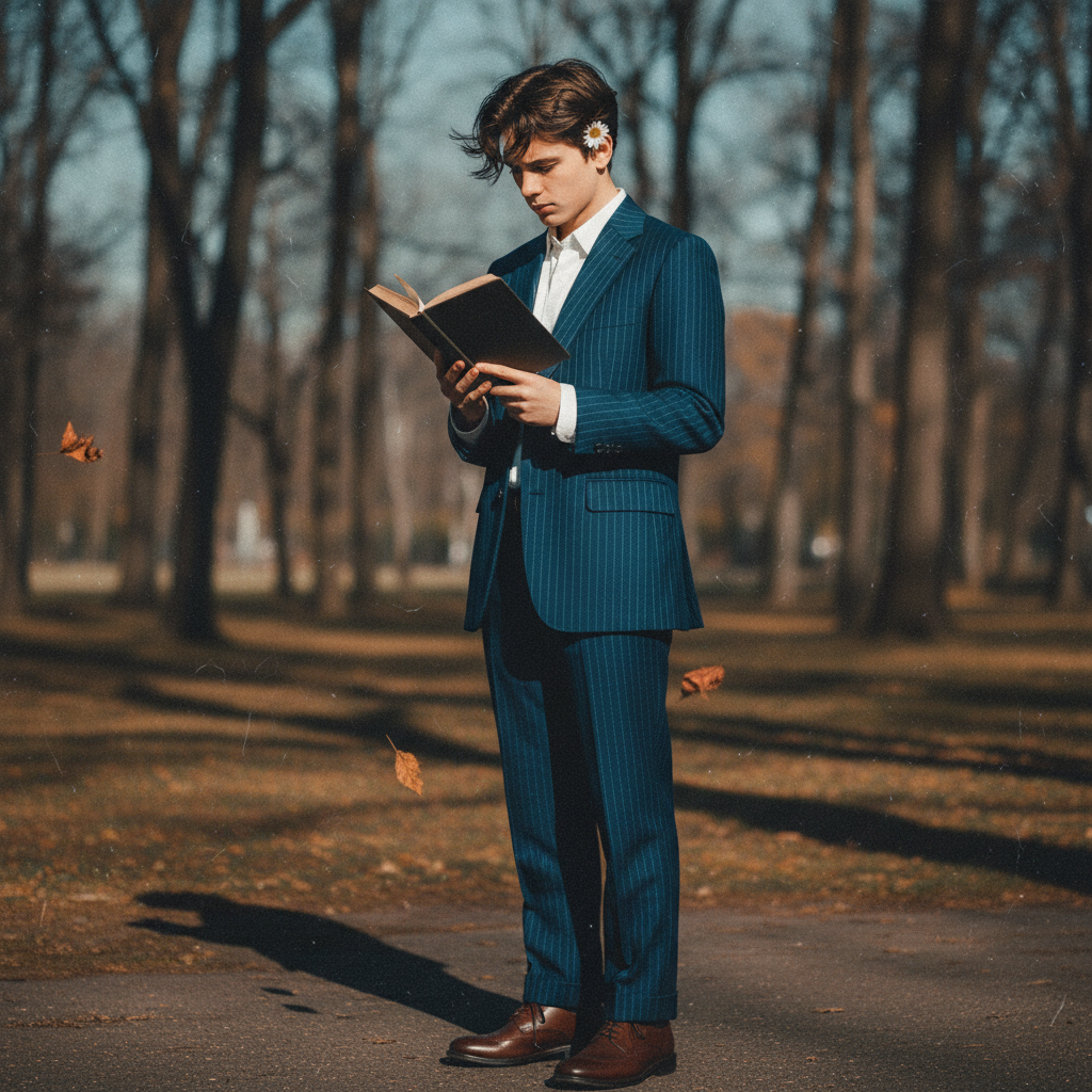 90s cinematic pinstripe blazer portrait prompt