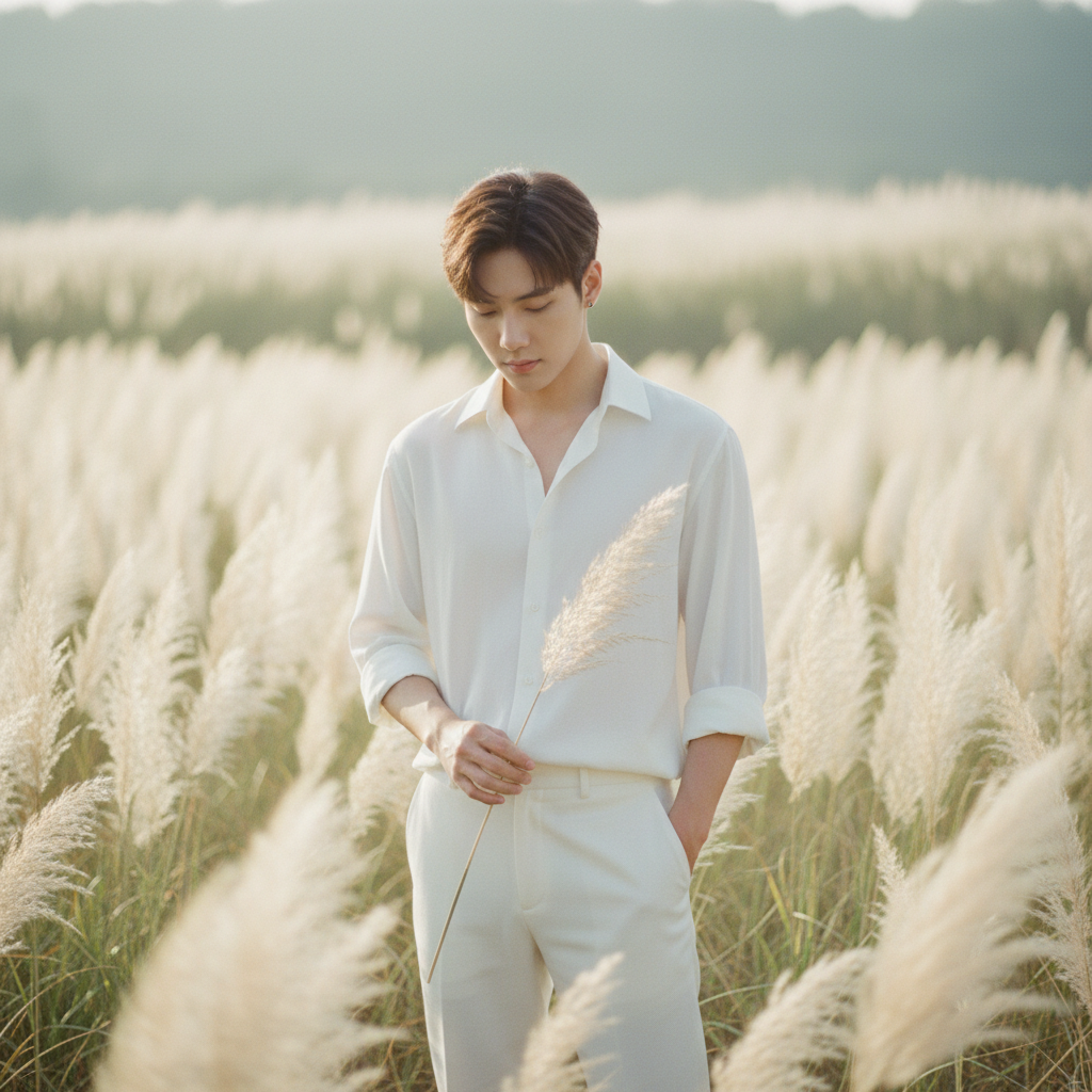 Dreamy Men White Pampas field Portrait