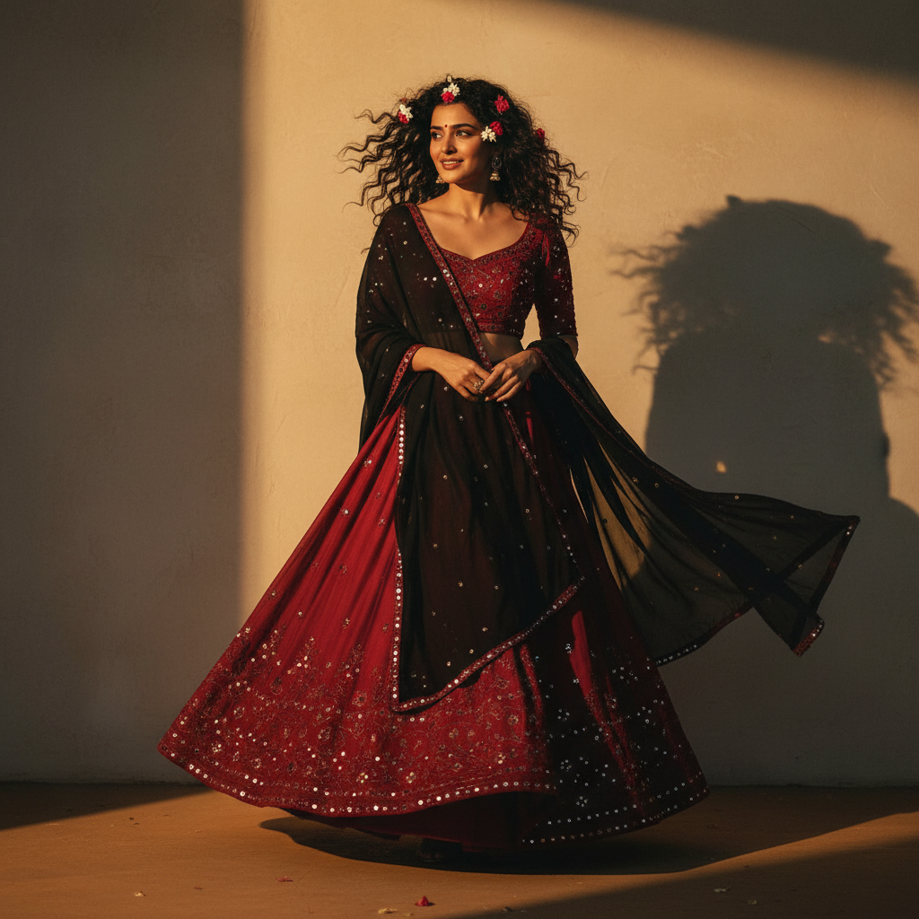Navratri Red Ghagra Choli Cinematic Portrait
