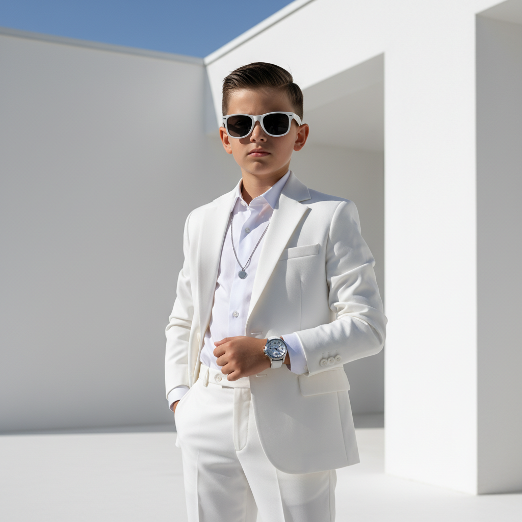 Stylish Kid in All-White Editorial Portrait