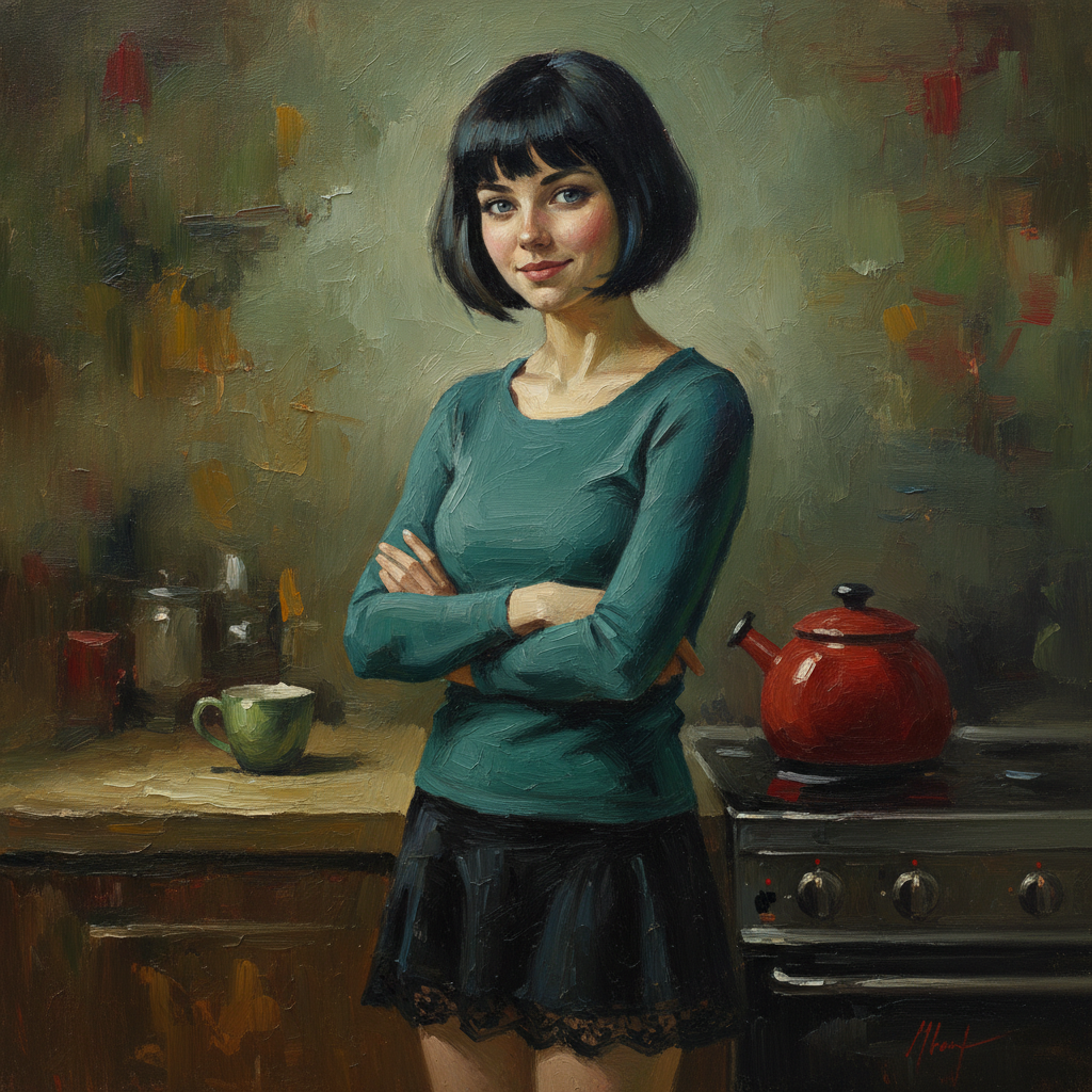 Painterly Portrait of Young Woman in Teal Top Prompt