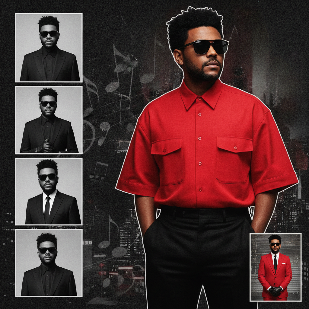 The Weeknd Red Shirt Black White Collage Portrait Prompt