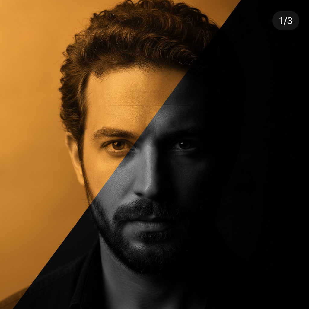 Intense Monochromatic Male Portrait with Striking Yellow and Black Prompt