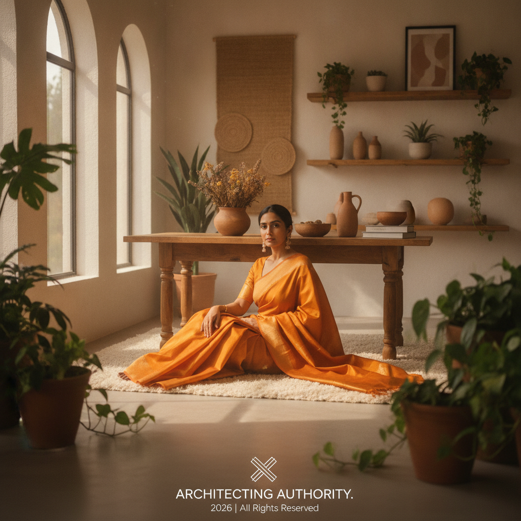 Warm Sunlit Indian Woman in Traditional Saree Prompt