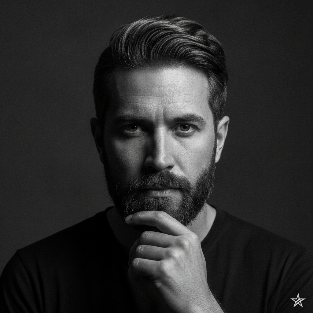 Contemplative Black White Portrait Bearded Man Prompt