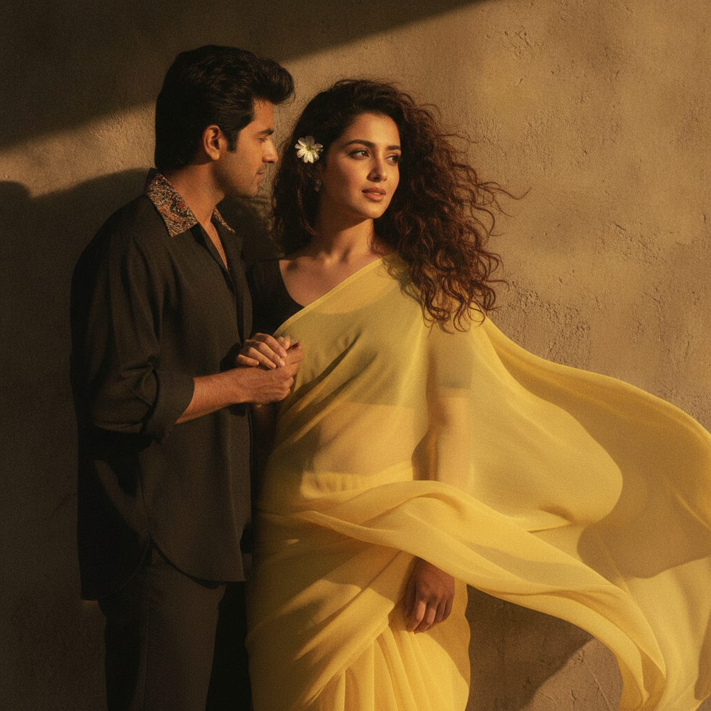 Bollywood Romance 80s - Yellow Chiffon Saree