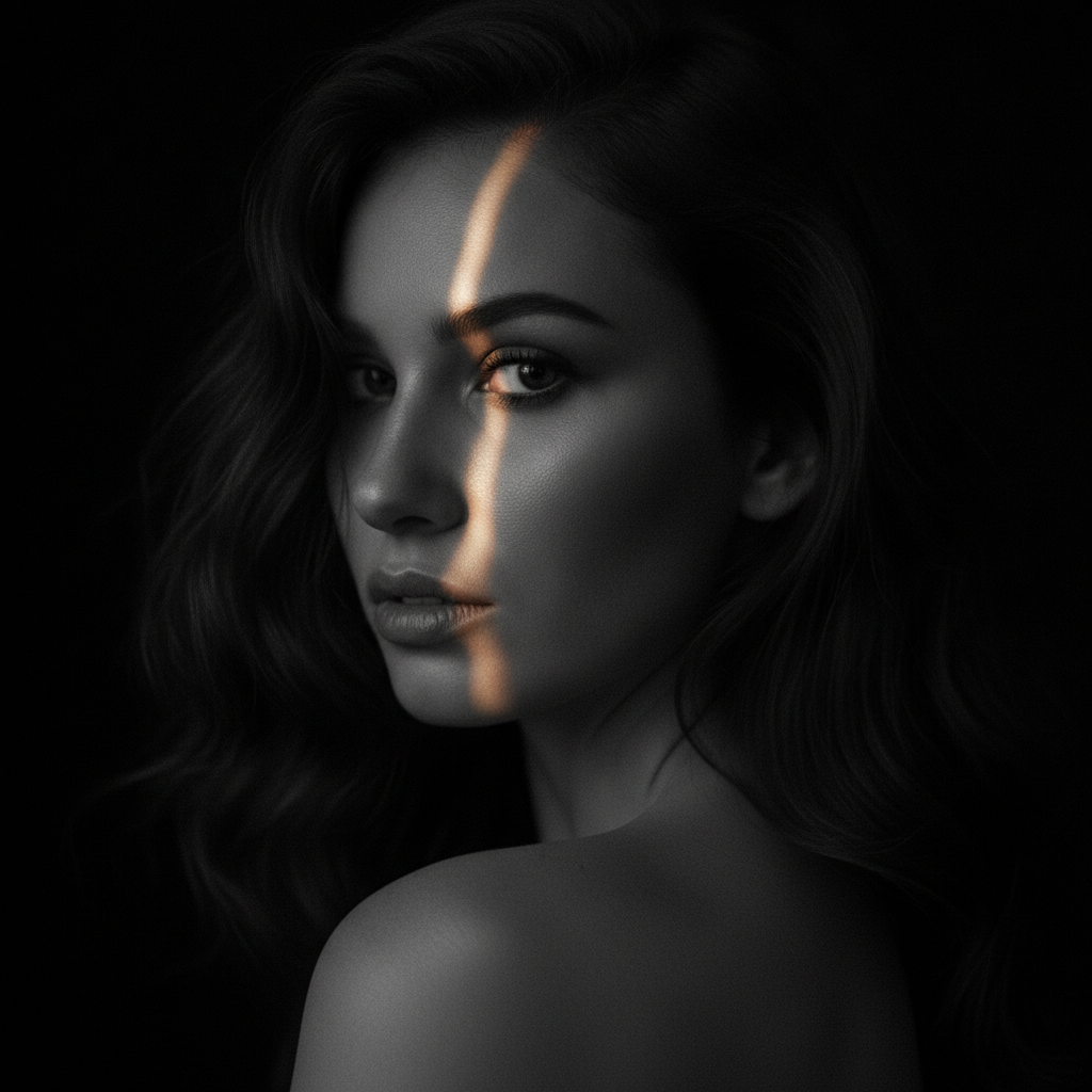 Dramatic Portrait With Golden Light Across Eyes Prompt
