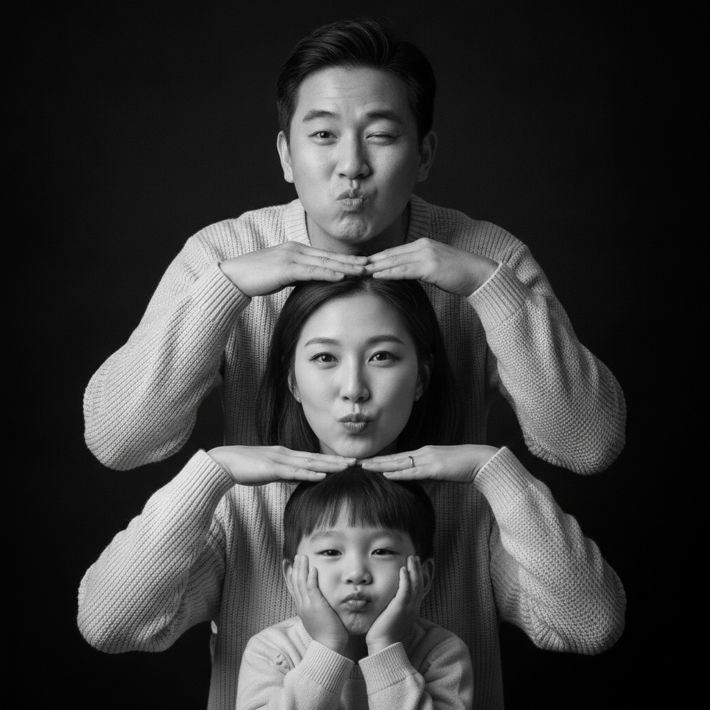 Playful Black And White Family Stacked Portrait Prompt