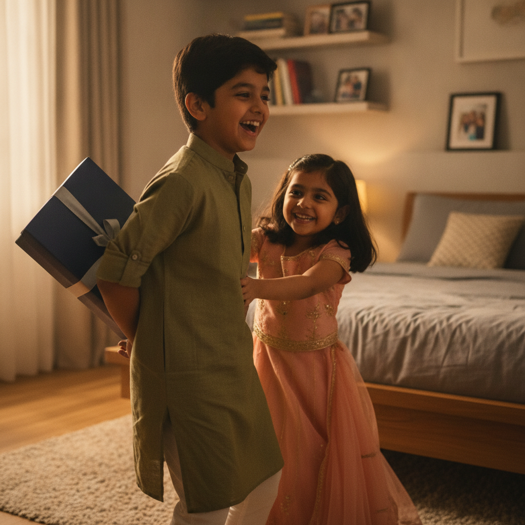 iPhone 16 Pro Candid Photo: Indian Siblings Raksha Bandhan Prompt