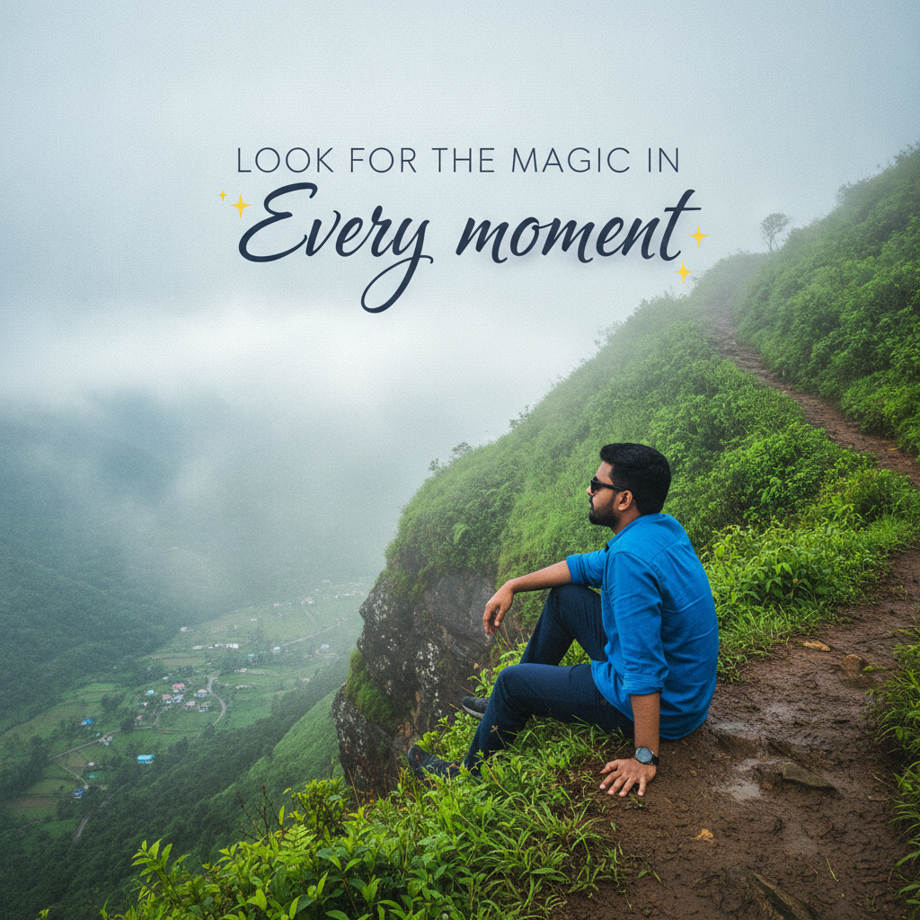 Ultra-Realistic Monsoon Mountain Vista With Motivational Text Prompt